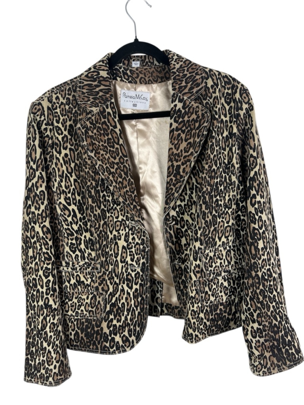 Pamela McCoy Vintage Women's Leopard Print Leather Blazer Jacket Large